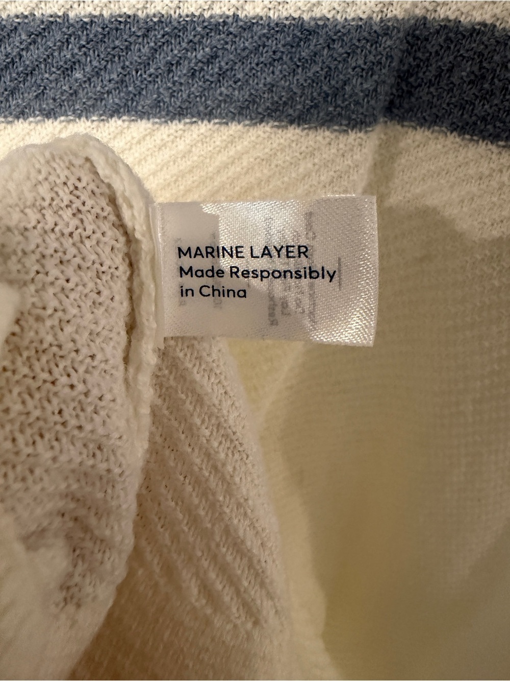 Marine Layer Johnny Collar White Polo Shirt with Navy Stripe - Picture 2 of 4